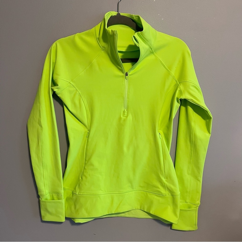 Athleta Quarter Zip Pullover Neon‎ Yellow High Visibility XS Running